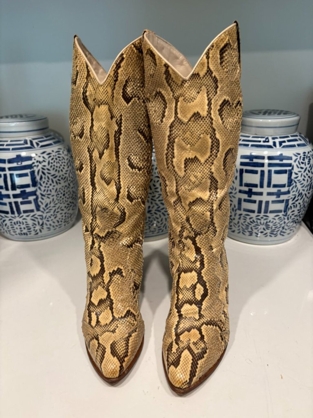 Vintage Italian Genuine Snakeskin Western Cowboy Boots Size 7 Made in Italy - Picture 4 of 11